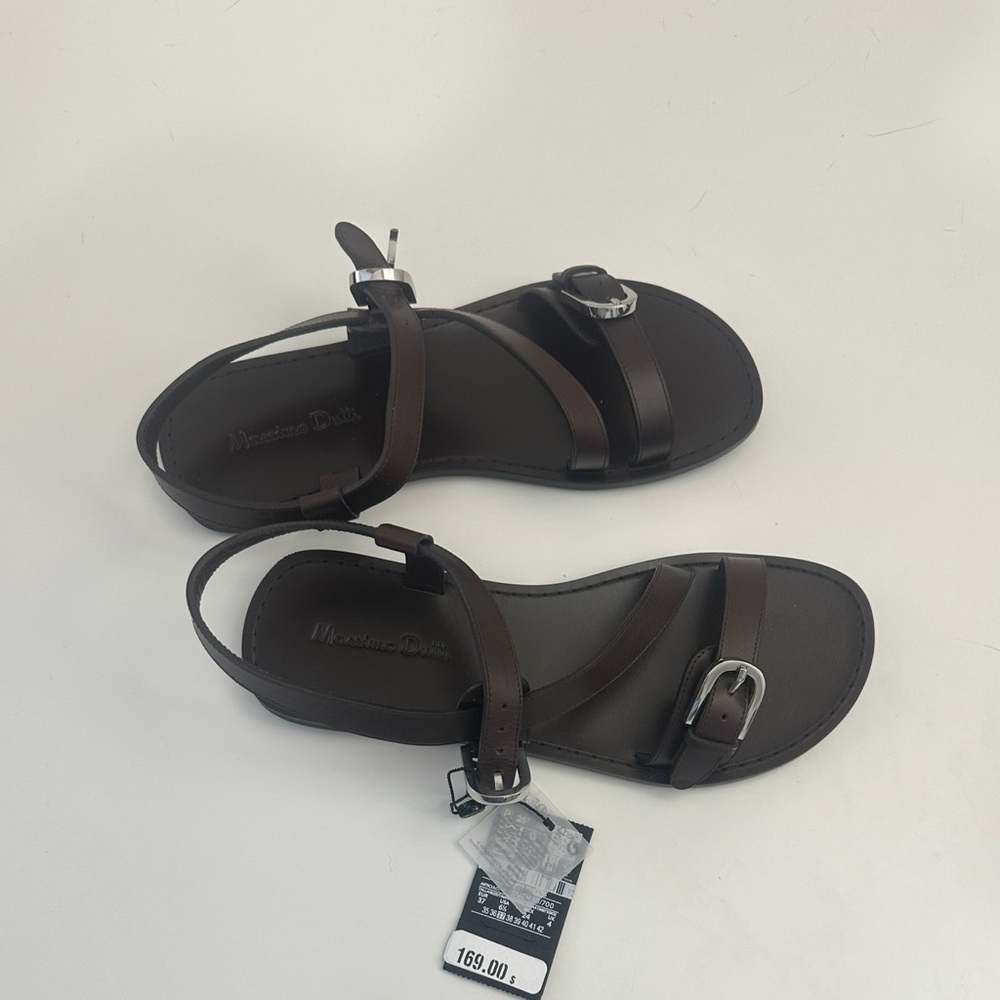 Massimo Dutti Dark Brown Buckle Sandals